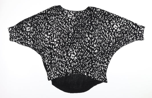 Casamia Womens Black Boat Neck Animal Print Acrylic Pullover Jumper Size L - Batwing