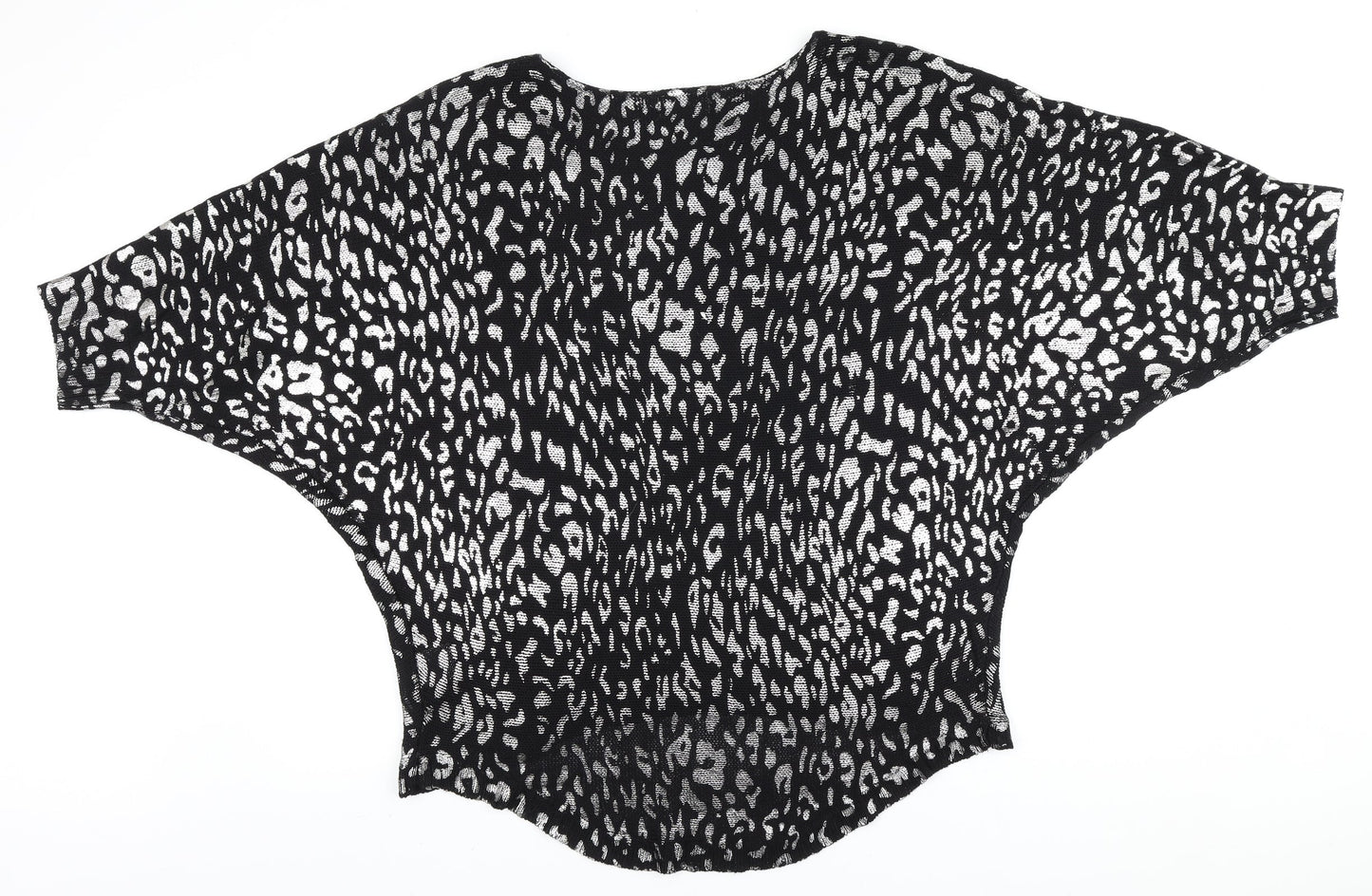 Casamia Womens Black Boat Neck Animal Print Acrylic Pullover Jumper Size L - Batwing