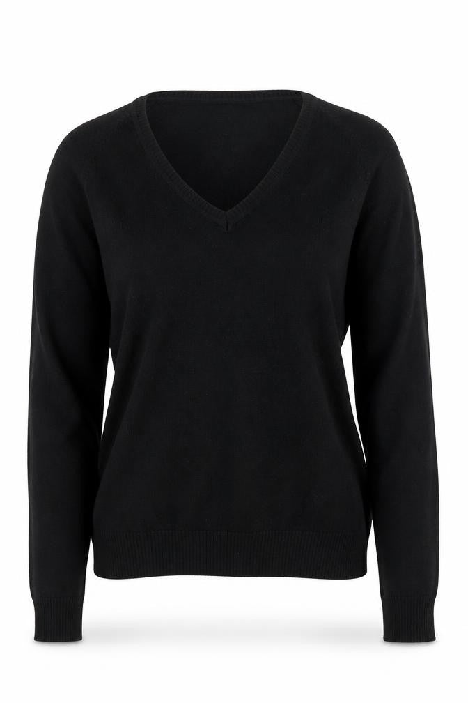 Preworn Womens Black V-Neck Cotton Pullover Jumper Size M