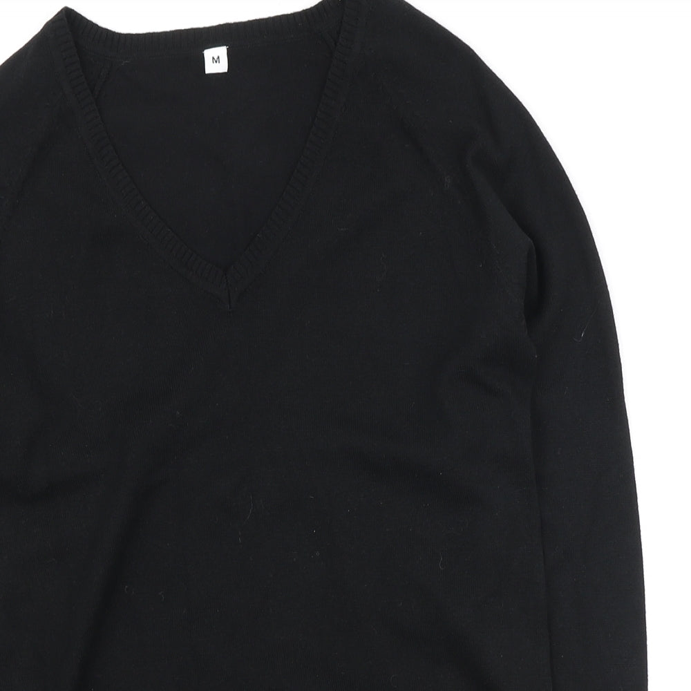 Preworn Womens Black V-Neck Cotton Pullover Jumper Size M