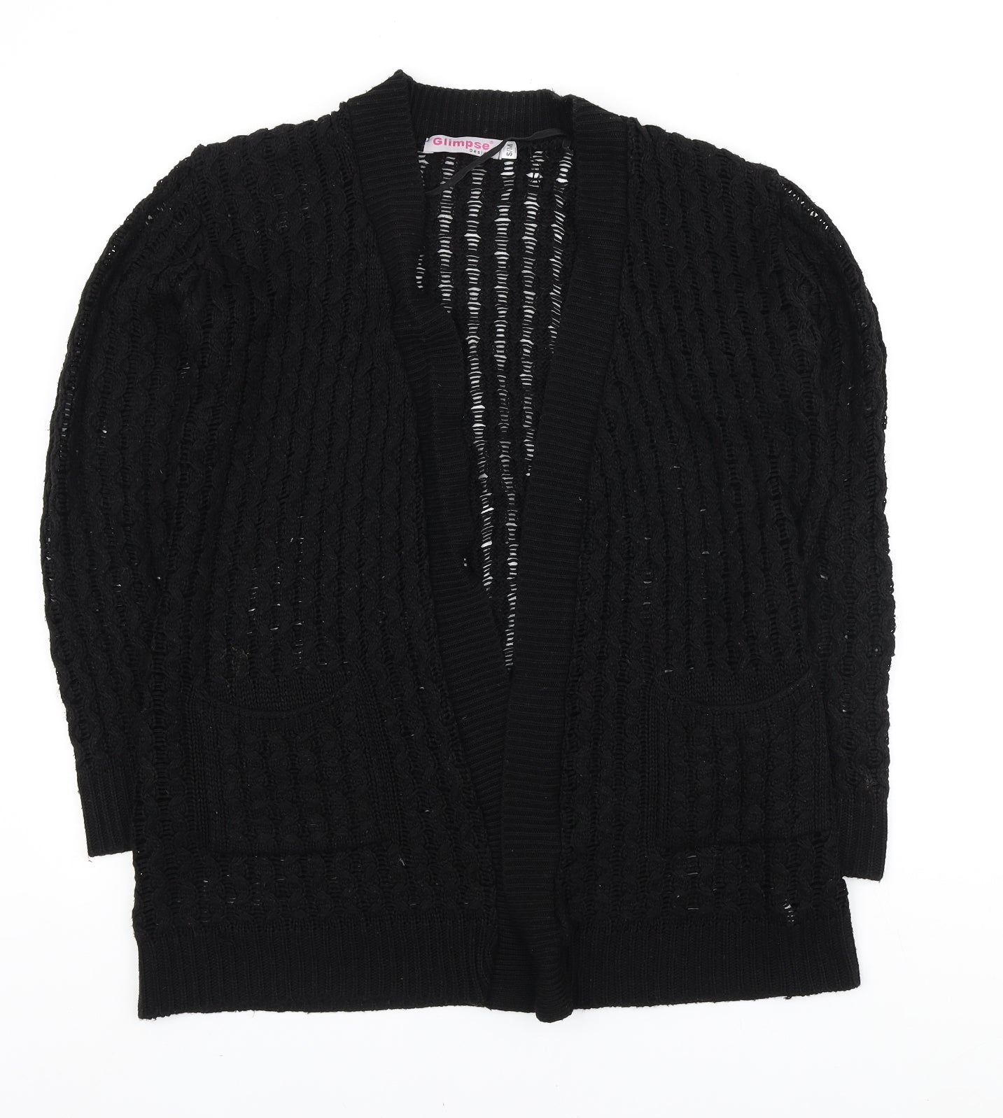 Glimpse Design Womens Black V-Neck Acrylic Cardigan Jumper Size S