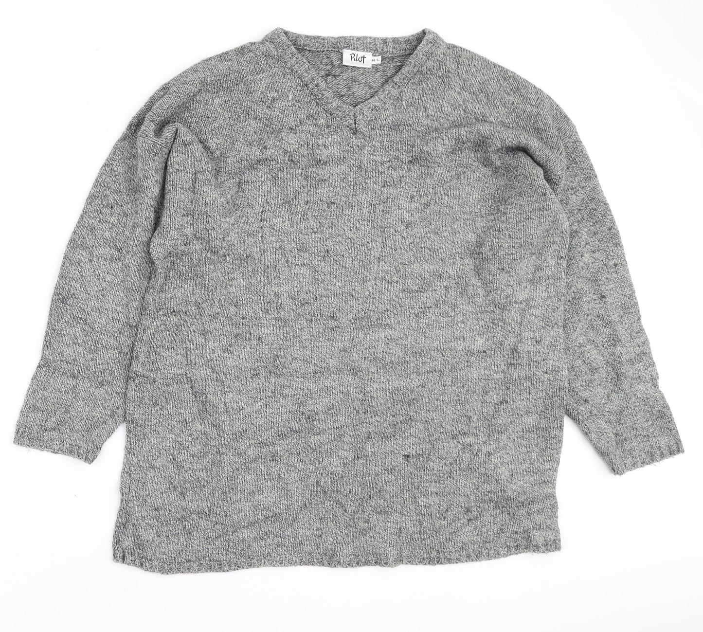 Pilot Mens Grey V-Neck Acrylic Pullover Jumper Size M