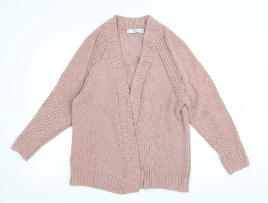 Mango Womens Pink V-Neck Polyamide Cardigan Jumper Size S