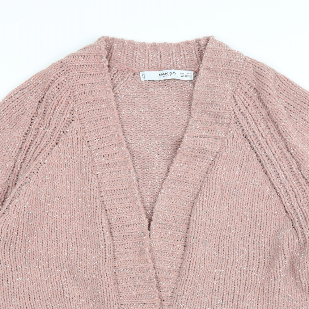 Mango Womens Pink V-Neck Polyamide Cardigan Jumper Size S