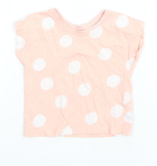 George Girls Pink Polka Dot Cotton Basic T-Shirt Size 6-9 Months Round Neck Pullover