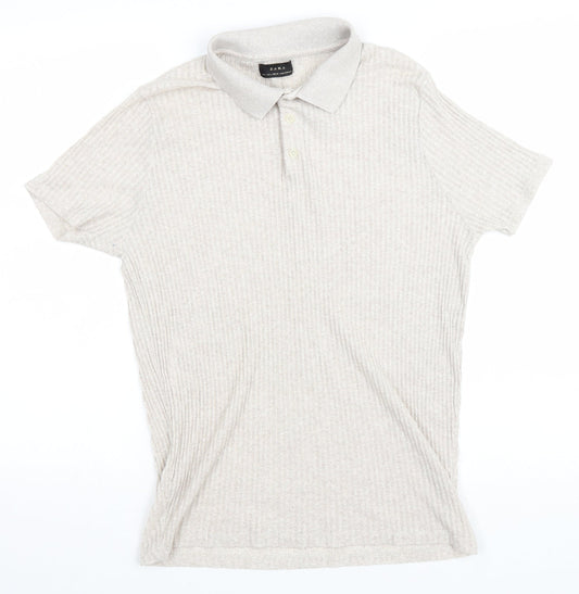 Zara Womens Beige Cotton Basic Polo Size L Collared