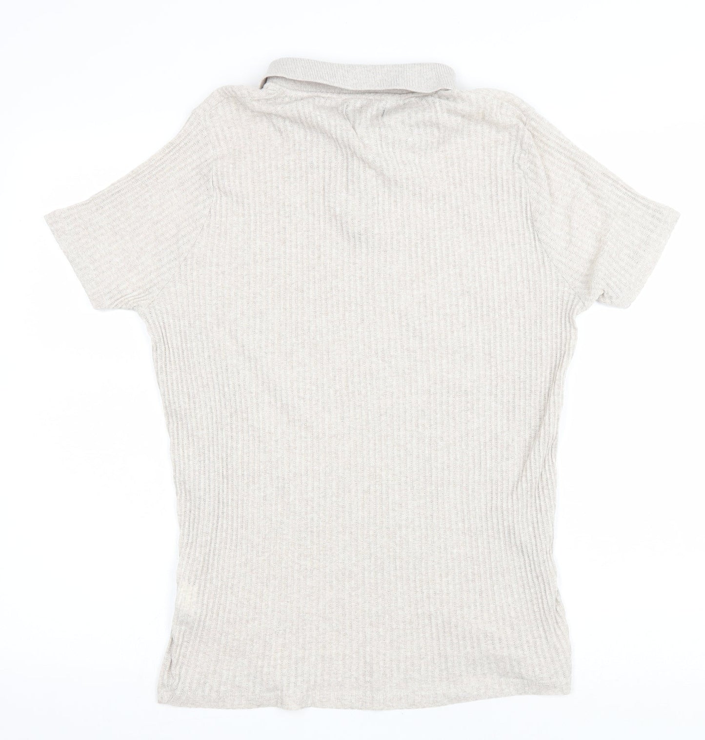 Zara Womens Beige Cotton Basic Polo Size L Collared