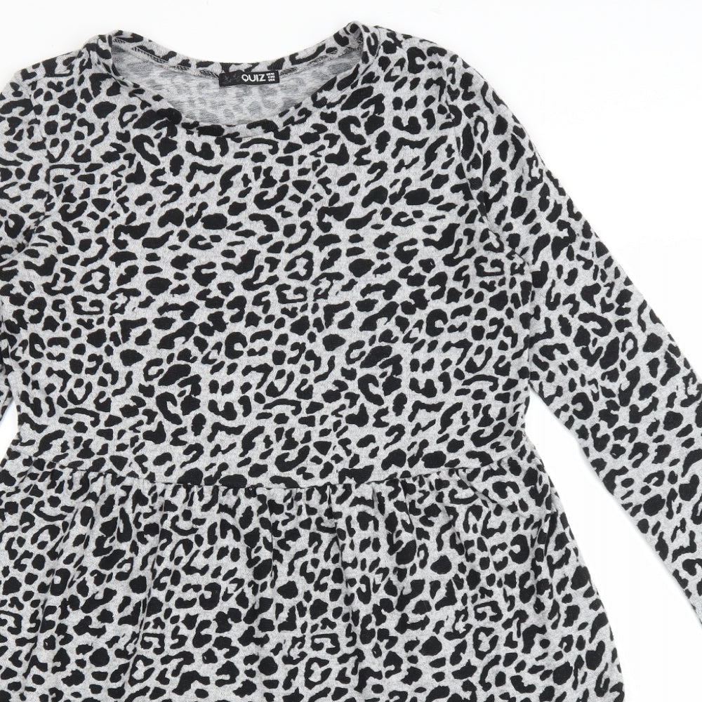 Quiz Womens Grey Animal Print Polyester A-Line Size 10 Scoop Neck Pullover - Leopard