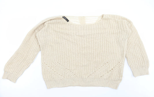 Internacionale Womens Beige Boat Neck Acrylic Pullover Jumper Size 16
