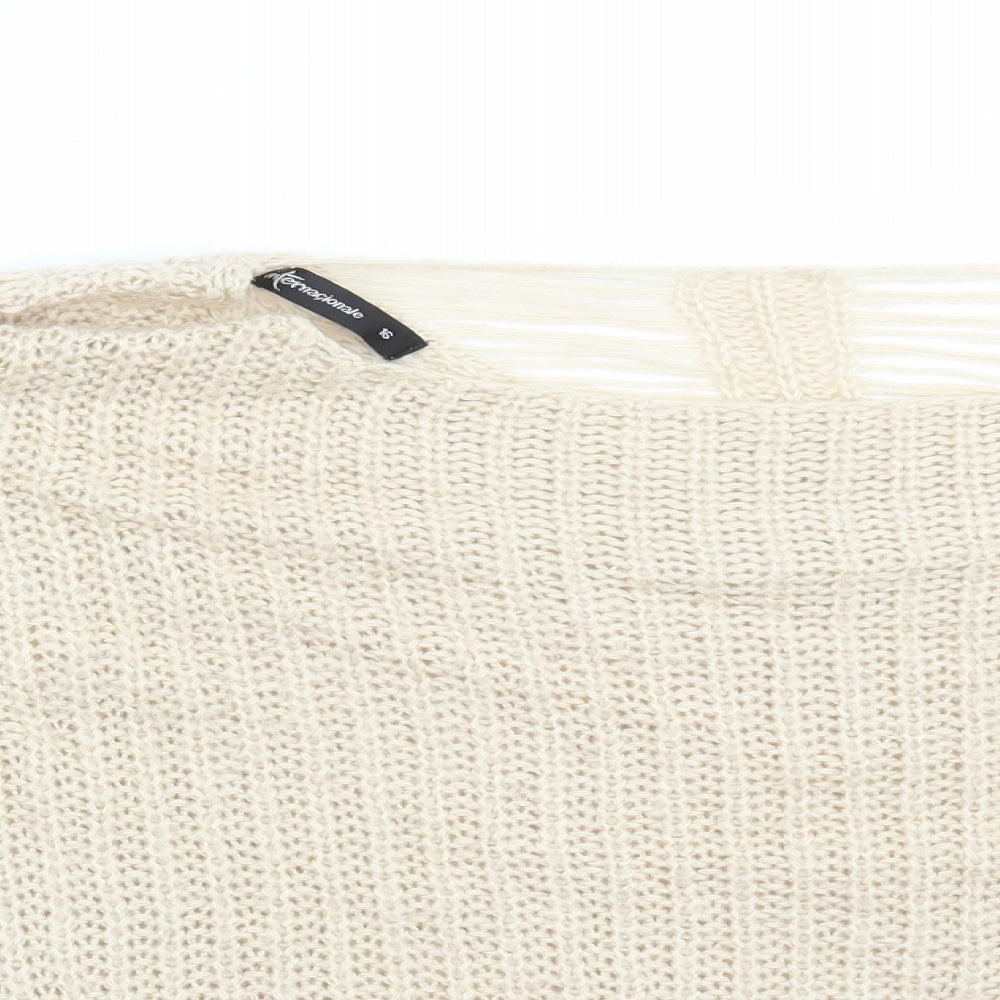 Internacionale Womens Beige Boat Neck Acrylic Pullover Jumper Size 16