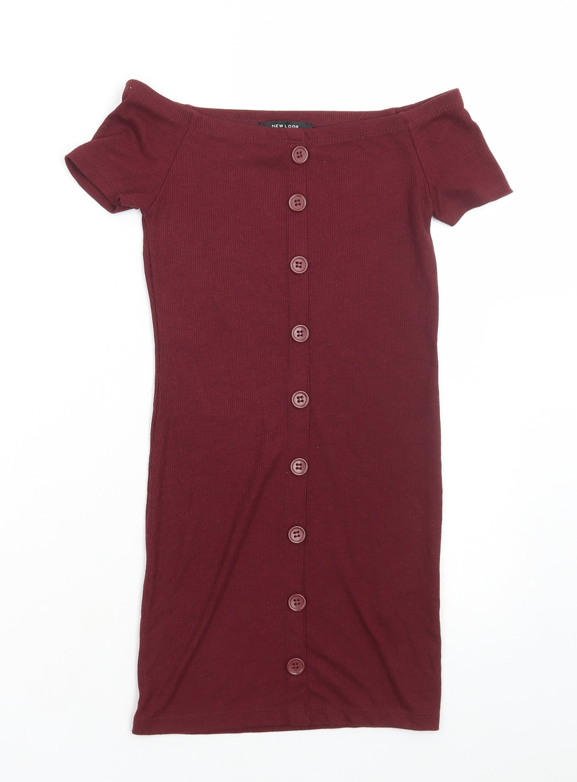 New Look Girls Red Polyester T-Shirt Dress Size 9 Years Off the Shoulder Pullover - Ribbed