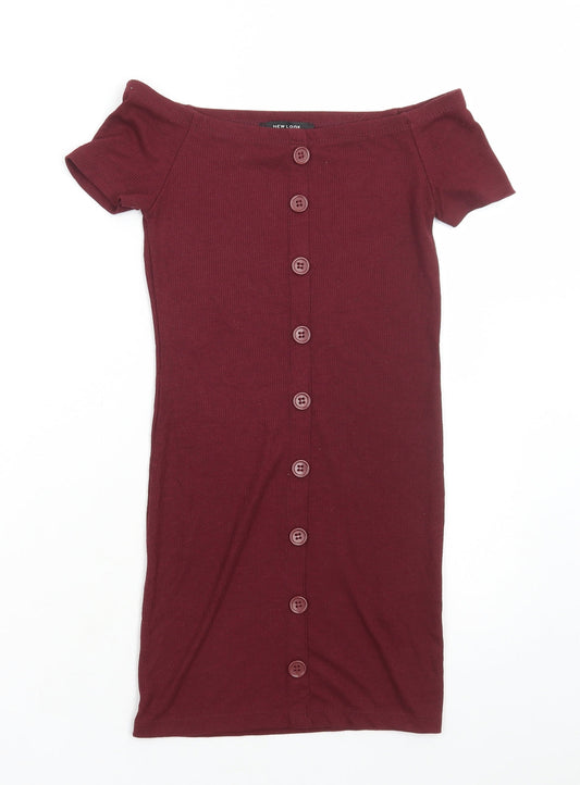 New Look Girls Red Polyester T-Shirt Dress Size 9 Years Off the Shoulder Pullover - Ribbed