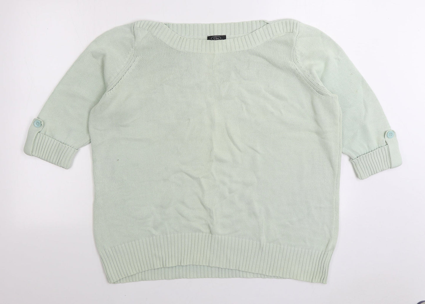Bonmarché Womens Green Boat Neck 100% Cotton Pullover Jumper Size XL
