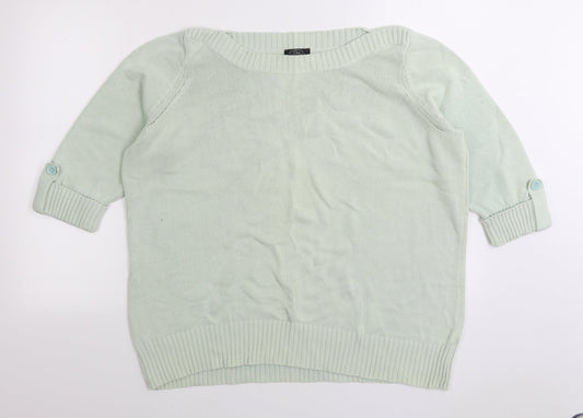 Bonmarché Womens Green Boat Neck 100% Cotton Pullover Jumper Size XL