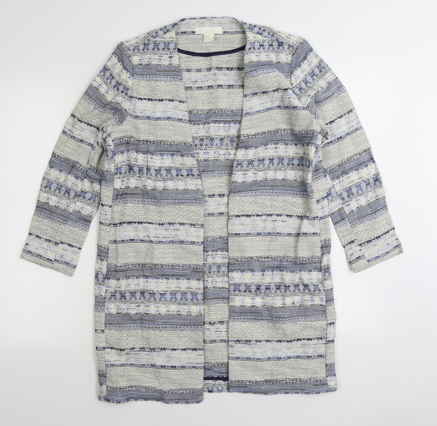 H&M Womens Blue V-Neck Striped Cotton Cardigan Jumper Size XS