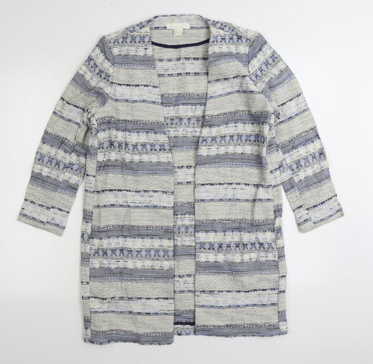 H&M Womens Blue V-Neck Striped Cotton Cardigan Jumper Size XS