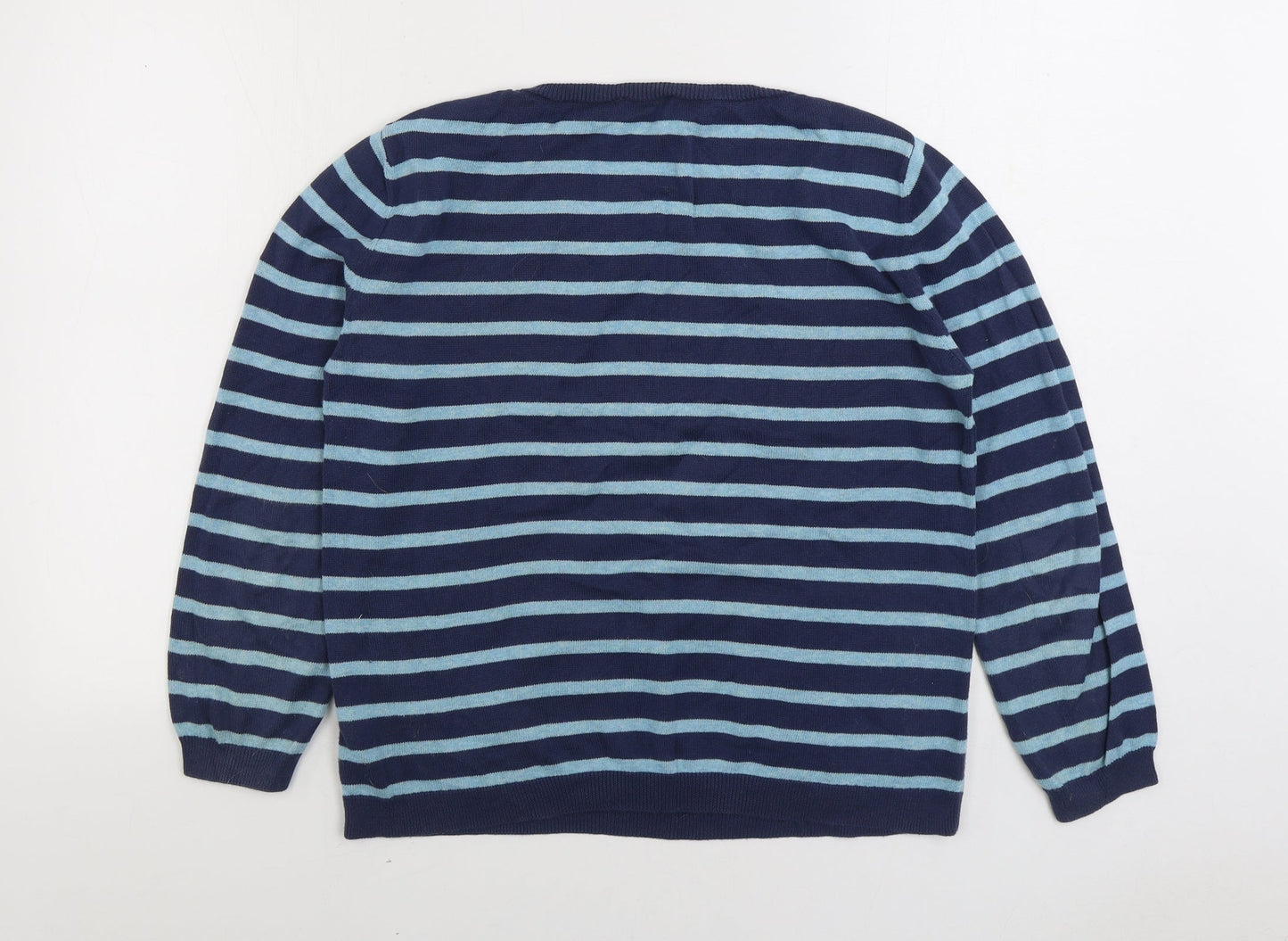 Marks and Spencer Womens Blue Round Neck Striped 100% Cotton Pullover Jumper Size 12