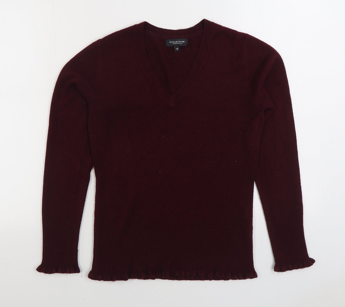 Debenhams Womens Red V-Neck Acrylic Pullover Jumper Size 10