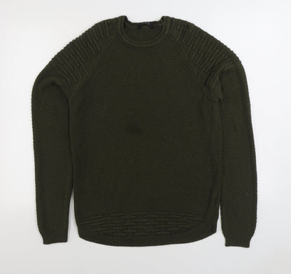 Pep&Co Mens Green Round Neck Acrylic Pullover Jumper Size S