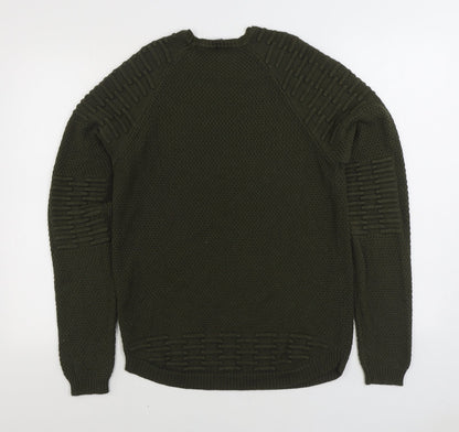 Pep&Co Mens Green Round Neck Acrylic Pullover Jumper Size S