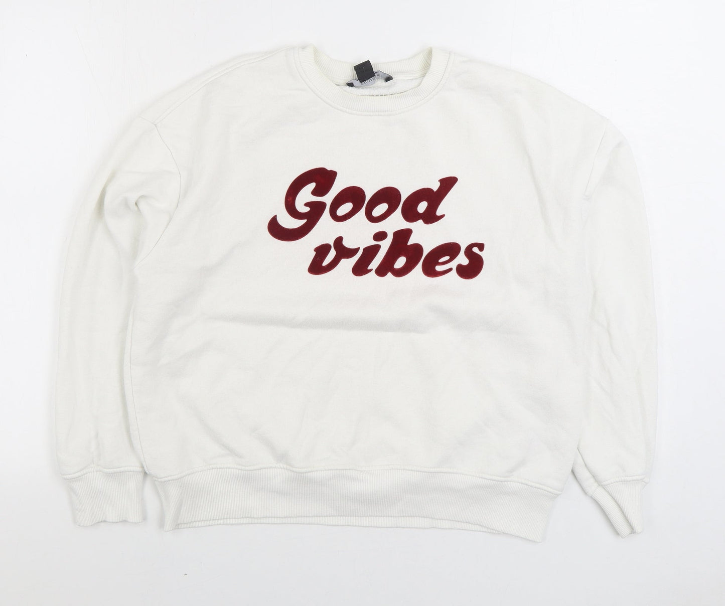 Primark Womens White Cotton Pullover Sweatshirt Size S Pullover - Good Vibes