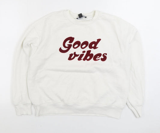 Primark Womens White Cotton Pullover Sweatshirt Size S Pullover - Good Vibes