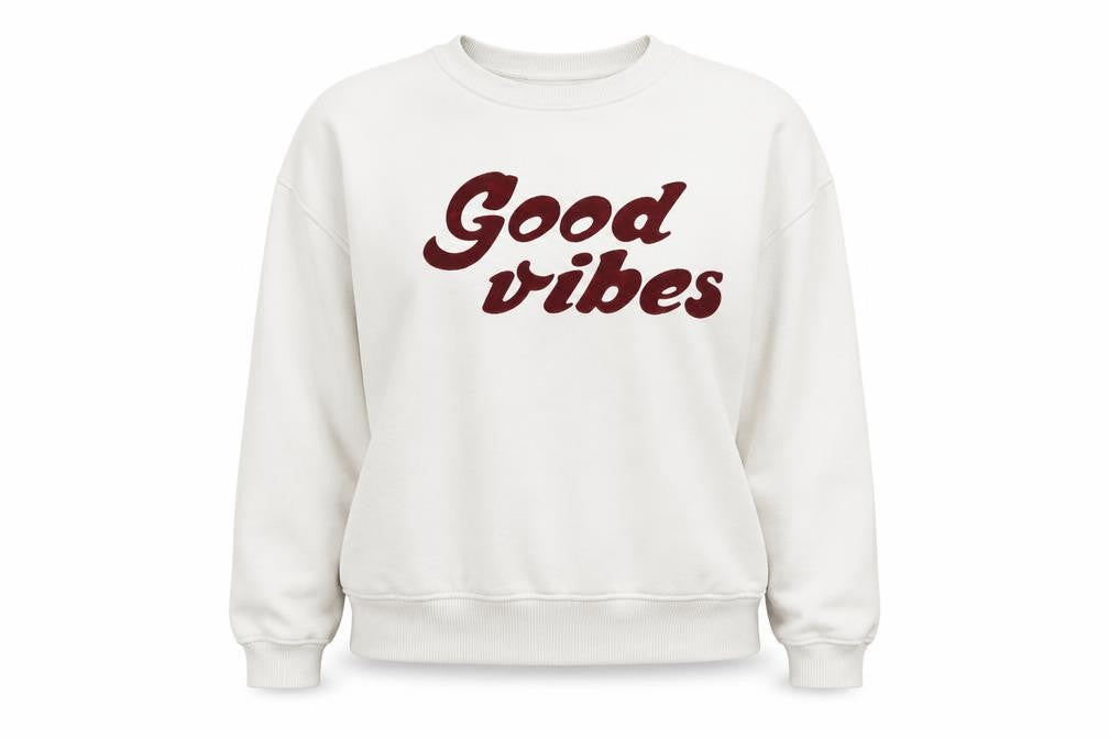 Primark Womens White Cotton Pullover Sweatshirt Size S Pullover - Good Vibes