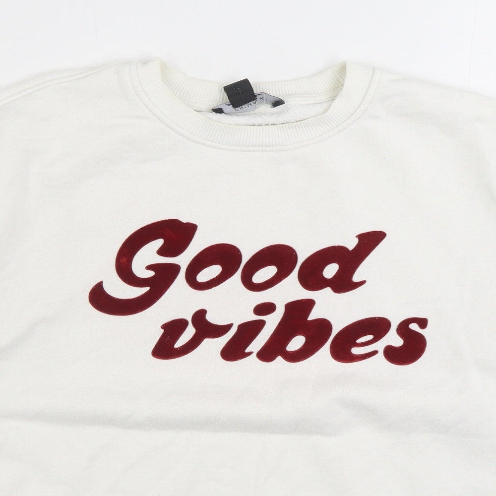Primark Womens White Cotton Pullover Sweatshirt Size S Pullover - Good Vibes
