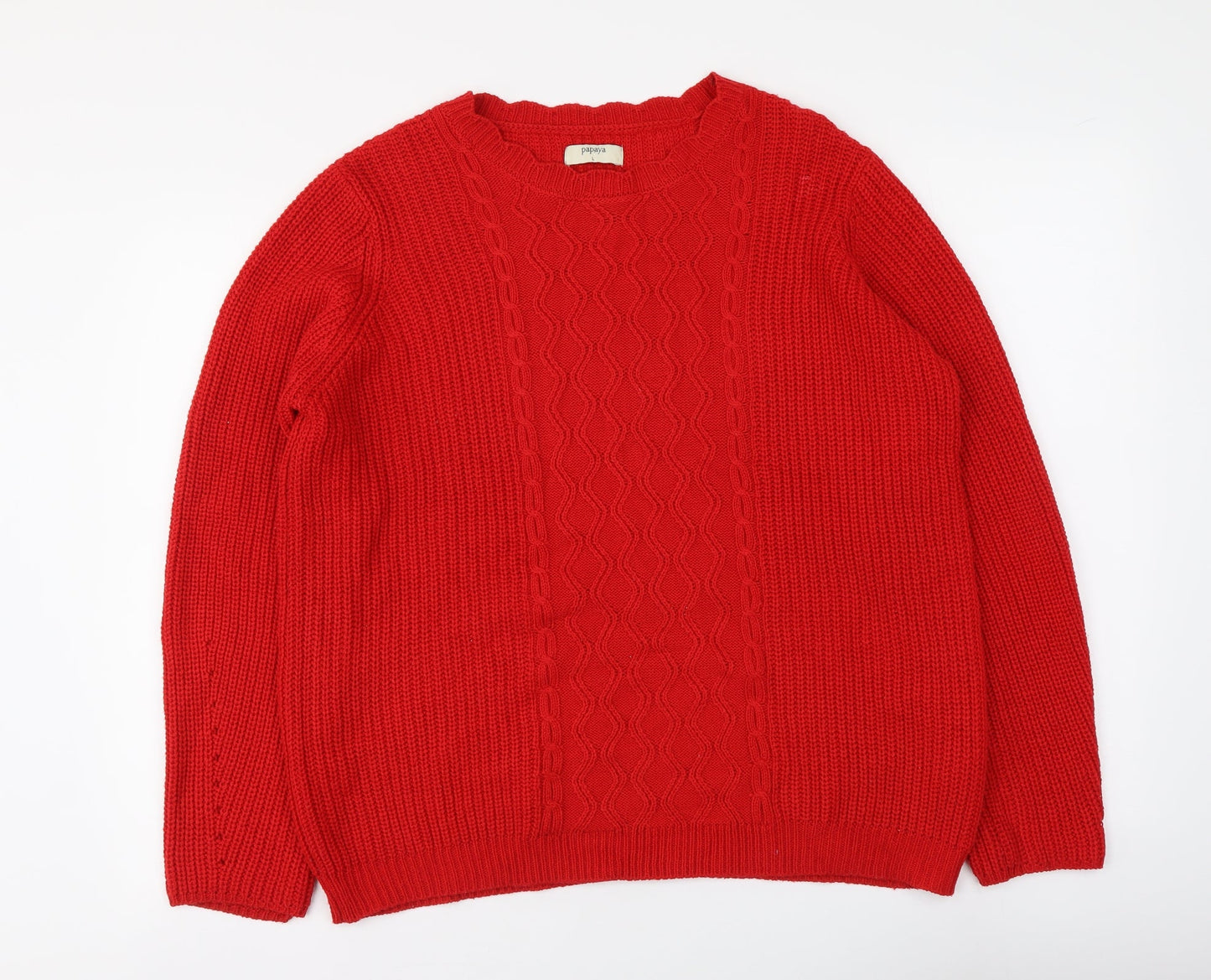 Papaya Womens Red Round Neck Acrylic Pullover Jumper Size L