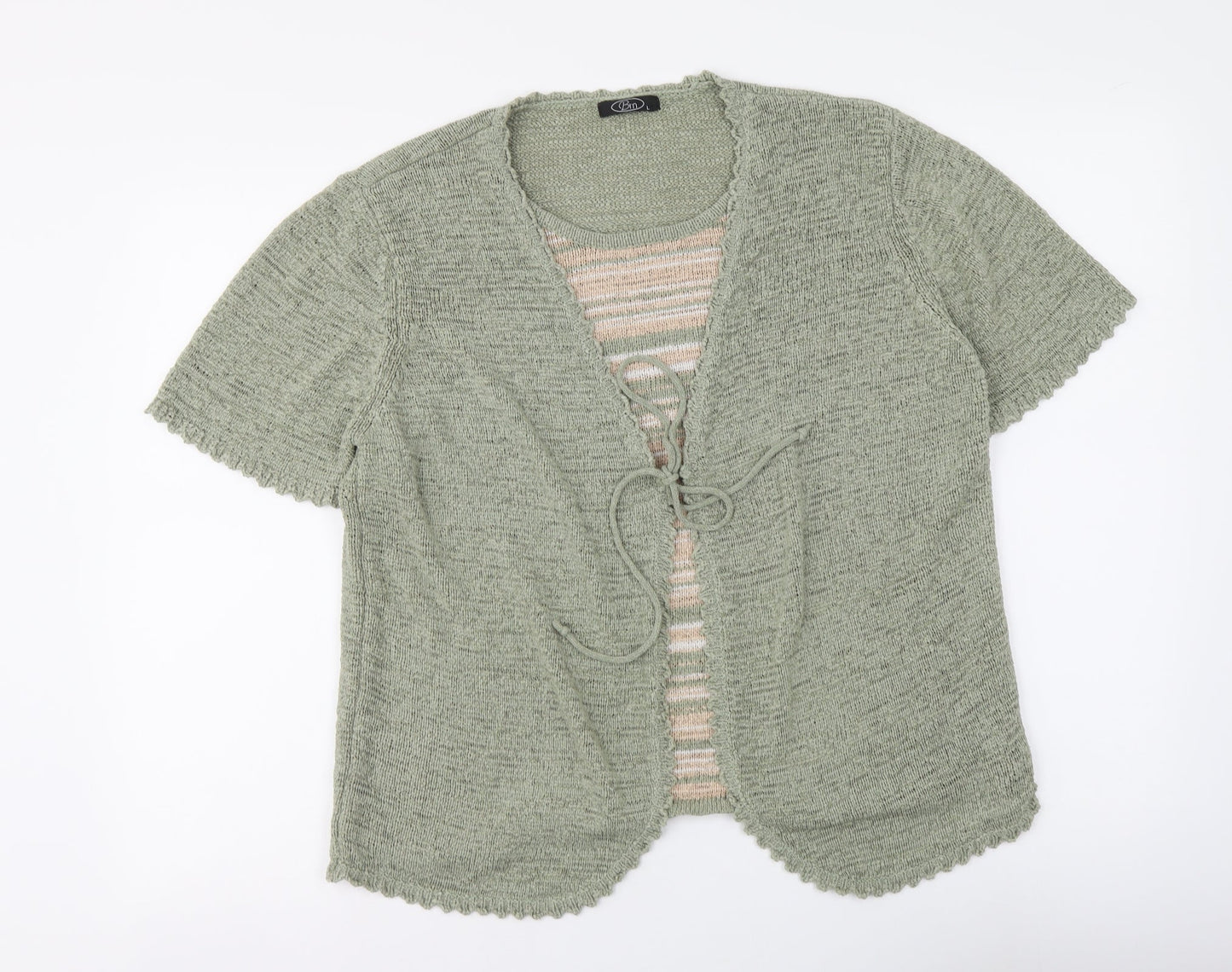 BM Womens Green Round Neck Striped Acrylic Henley Jumper Size L