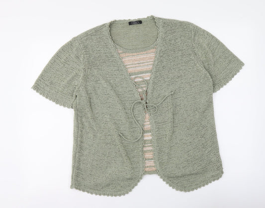 BM Womens Green Round Neck Striped Acrylic Henley Jumper Size L