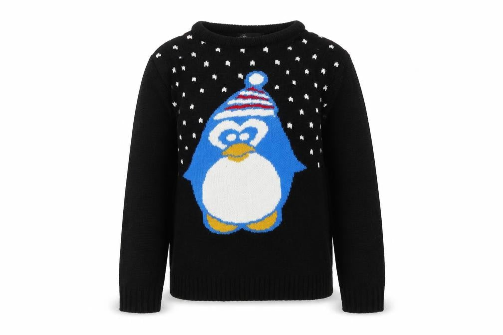 Lovell Girls Black Round Neck Acrylic Pullover Jumper Size 7-8 Years Pullover - Penguin