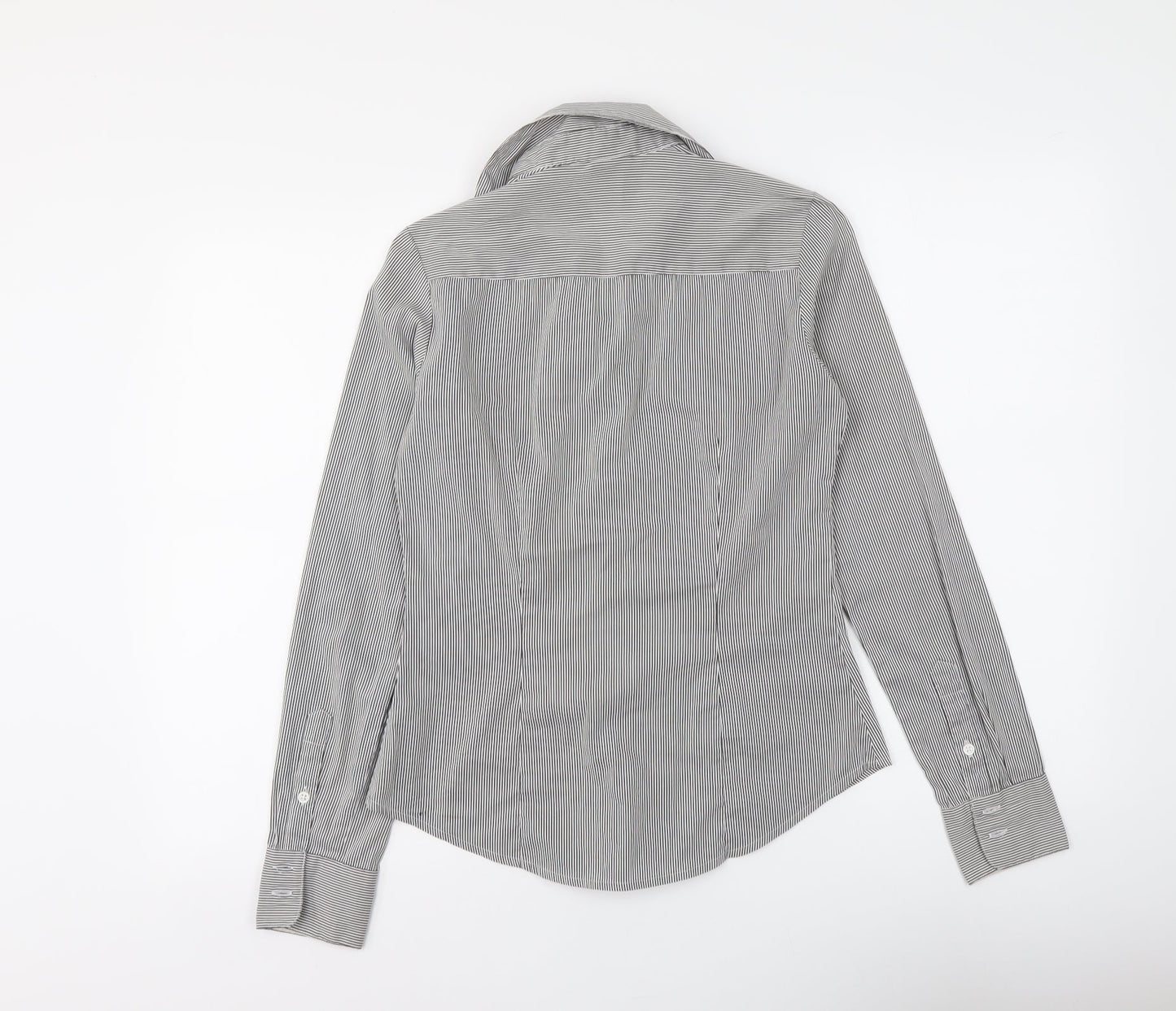 H&M Womens Grey Striped Polyester Basic Button-Up Size XS Collared