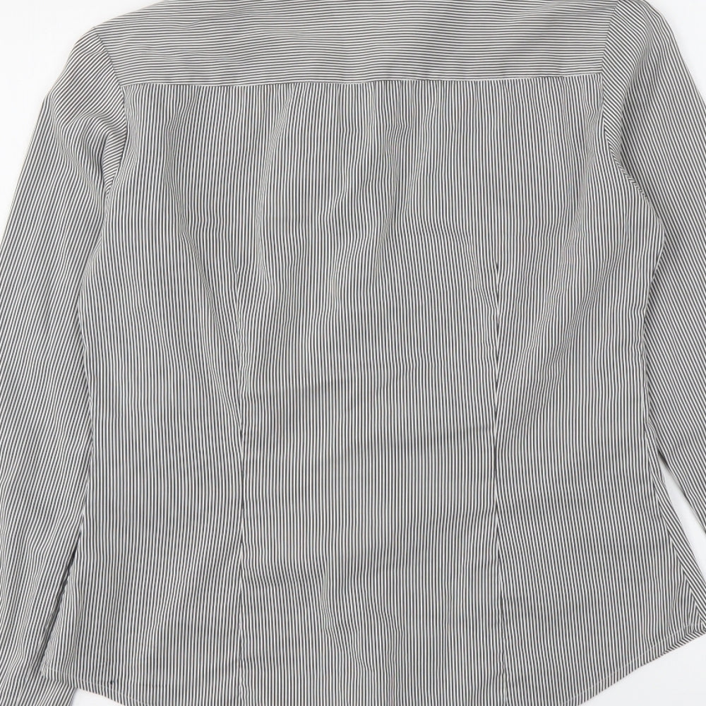 H&M Womens Grey Striped Polyester Basic Button-Up Size XS Collared