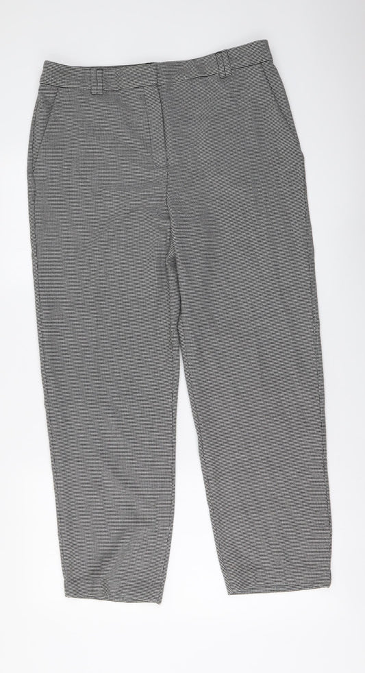 Marks and Spencer Womens Grey Geometric Polyester Trousers Size 12 L27 in Regular Button