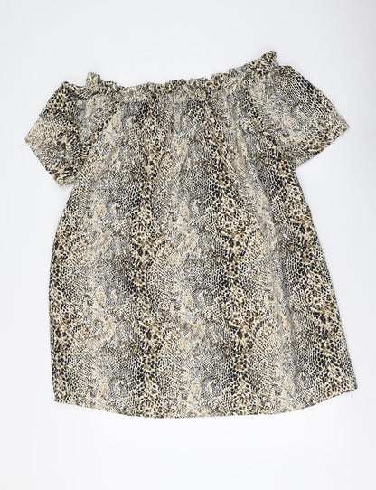 Pep&Co Womens Beige Animal Print Polyester Basic Blouse Size 14 Square Neck