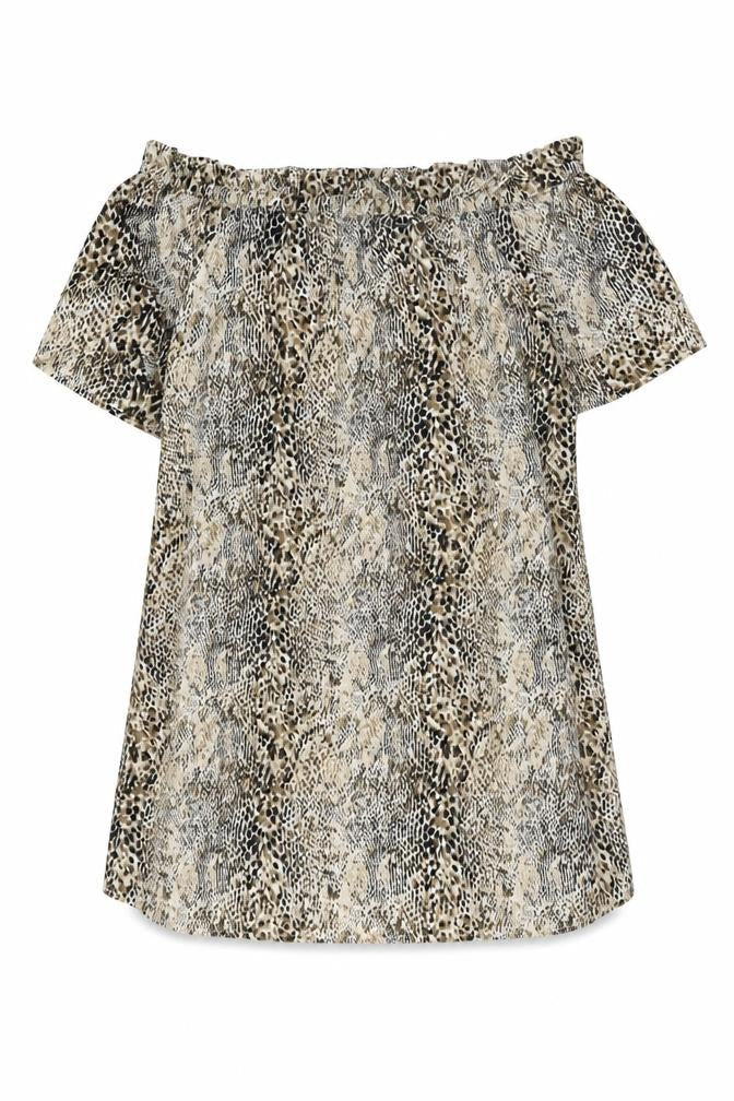 PEP&CO. Womens Beige Animal Print Polyester Basic Blouse Size 14 Square Neck