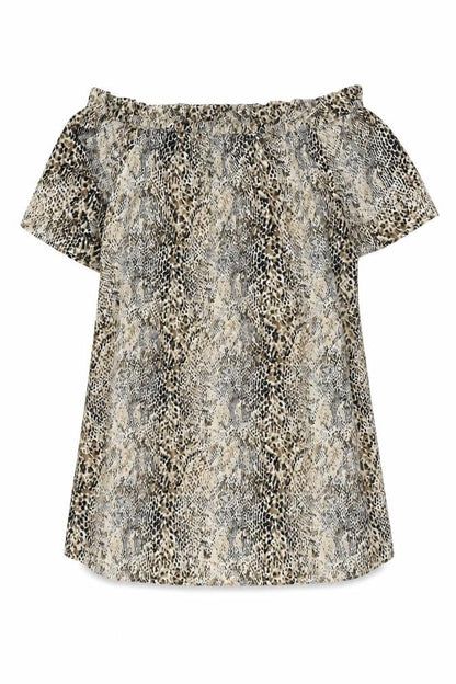 Pep&Co Womens Beige Animal Print Polyester Basic Blouse Size 14 Square Neck