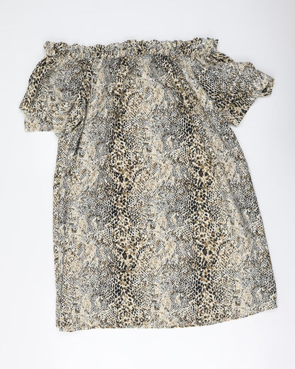 Pep&Co Womens Beige Animal Print Polyester Basic Blouse Size 14 Square Neck