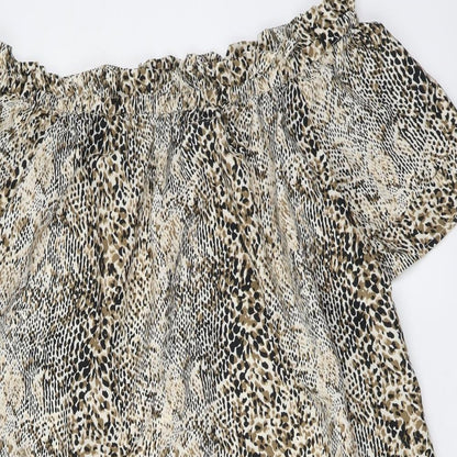 Pep&Co Womens Beige Animal Print Polyester Basic Blouse Size 14 Square Neck