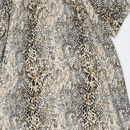 Pep&Co Womens Beige Animal Print Polyester Basic Blouse Size 14 Square Neck