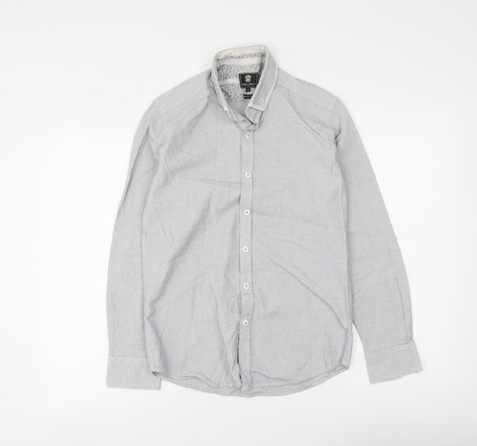 Steel & Jelly Mens Grey Polyester Button-Up Size S Collared Button