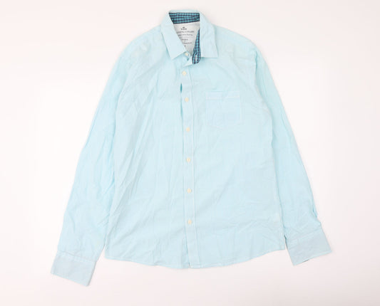 Easy Mens Blue Striped Cotton Button-Up Size S Collared Button