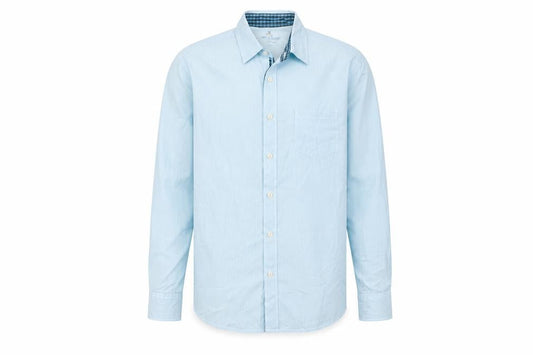 Easy Mens Blue Striped Cotton Button-Up Size S Collared Button