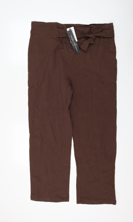 Celmia Womens Brown Cotton Trousers Size S L27 in Regular Tie