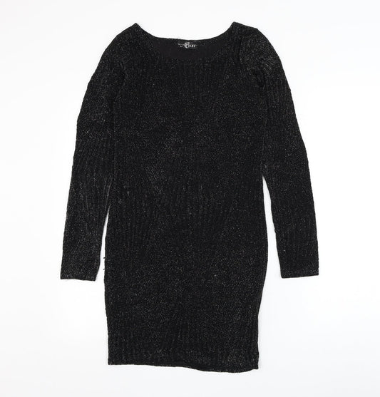 Must Womens Black Geometric Polyester Bodycon Size S Round Neck Pullover