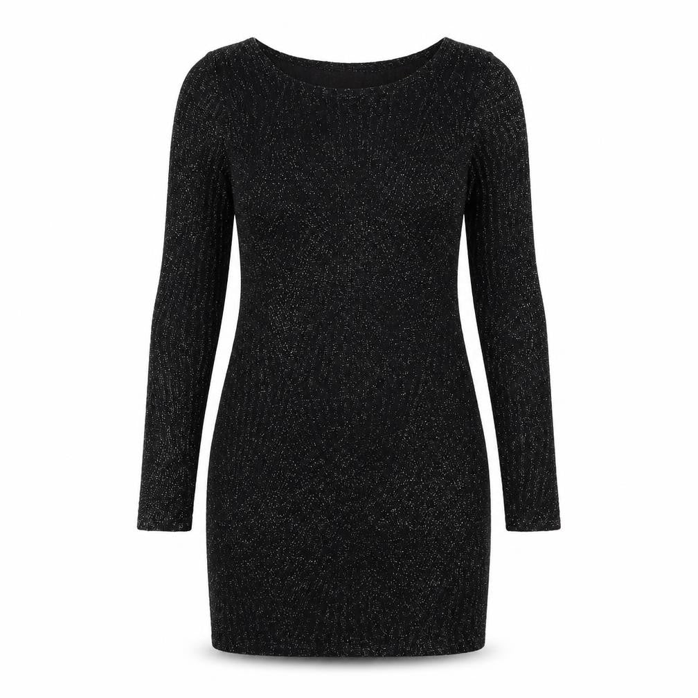 Must Womens Black Geometric Polyester Bodycon Size S Round Neck Pullover