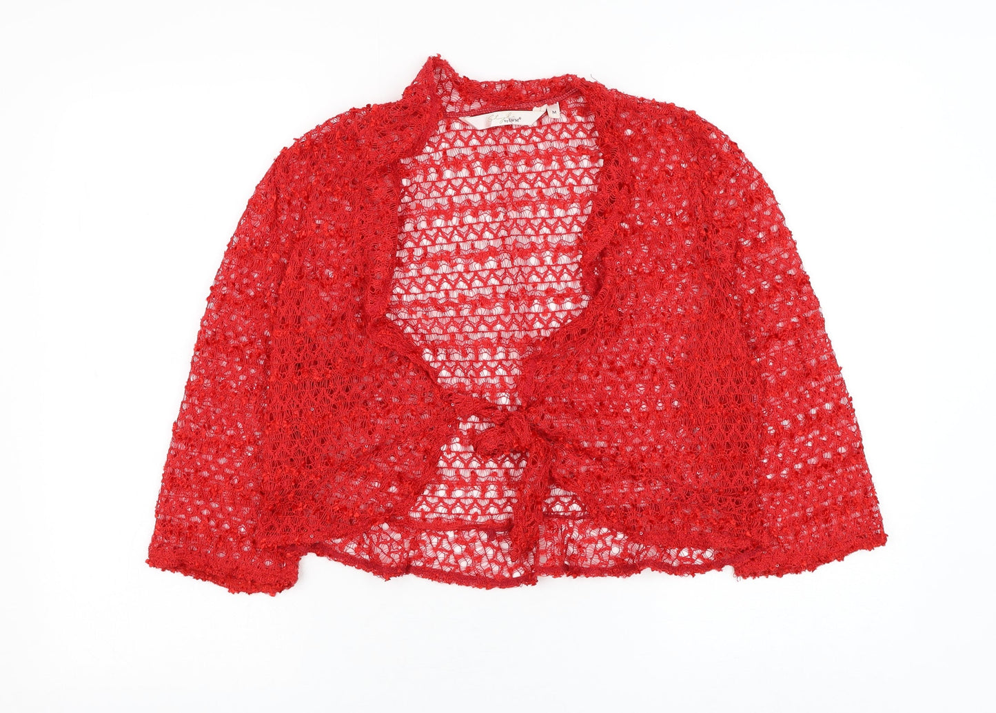 EWM Womens Red V-Neck Polyester Cardigan Jumper Size M