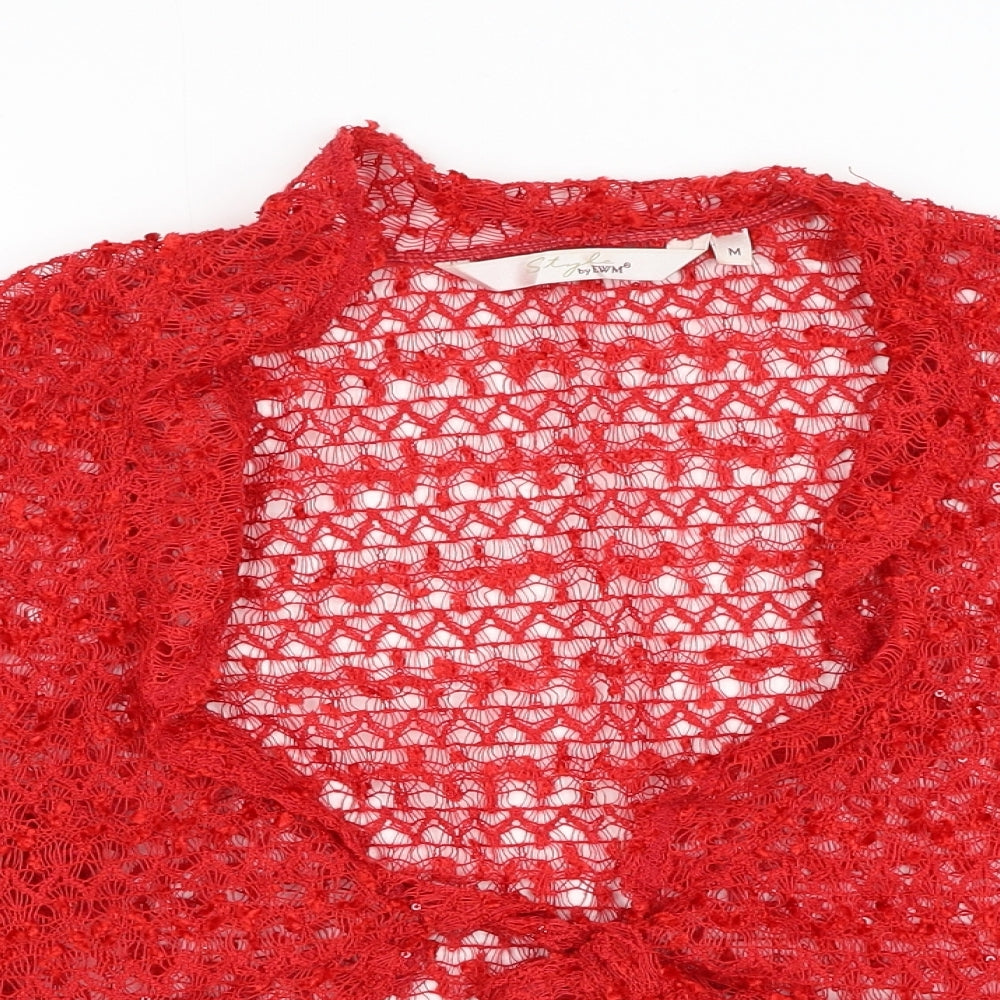 EWM Womens Red V-Neck Polyester Cardigan Jumper Size M