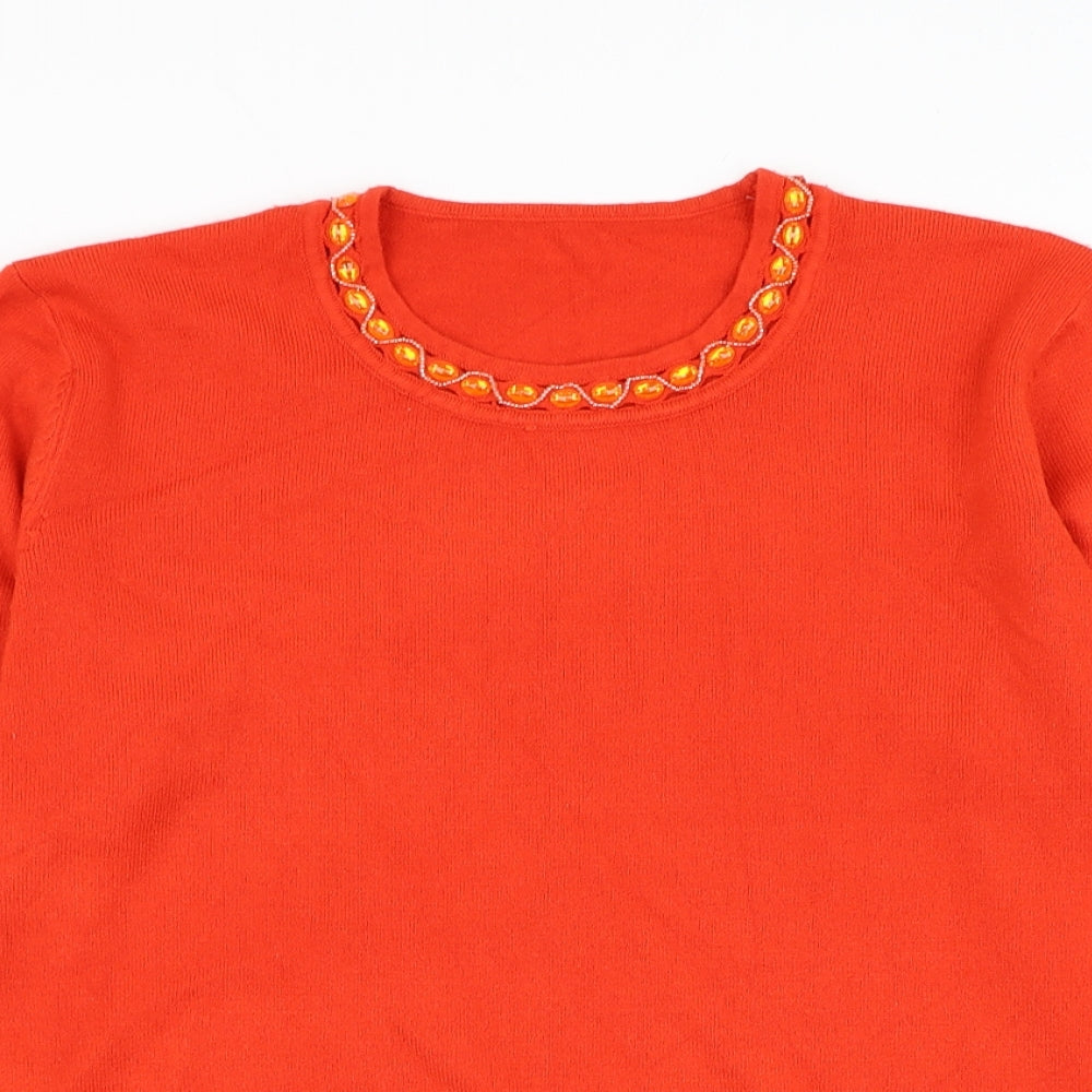 Preworn Womens Orange Round Neck Acrylic Pullover Jumper Size L